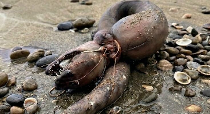 This morning, I was walking on the beach with my dog when we noticed this near the shore. This morning, I was walking on the beach with my dog when we noticed this near the shore.